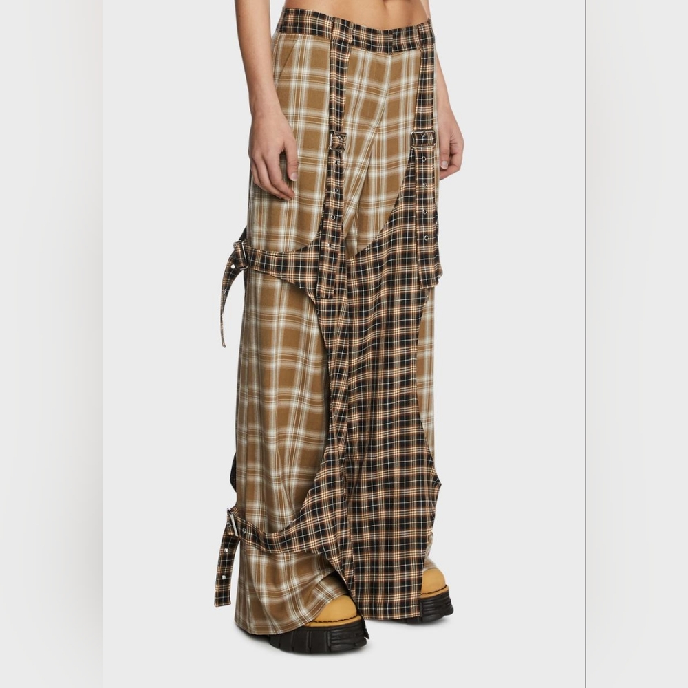 THE RAGGED PRIEST Slam Trousers Wide Plaid Brown UK 8 US Small Y2K